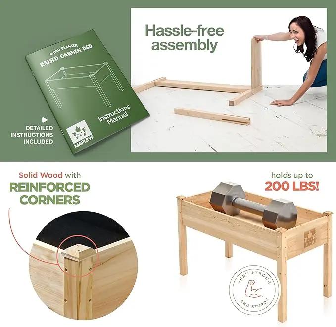 Raised Garden Bed with Legs 48x24x30 - Natural Cedar Wood Elevated Planter Box with Bed Liner for Flowers, Veggies, Herbs - 200lb Capacity by GreenHaven Gardens