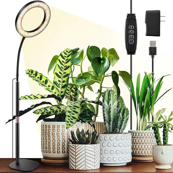 One Head Grow Lights for Indoor Plant Full Spectrum, Desk Halo Plant Lights for Indoor Growing with 3H/9H/12H Timer, 5 Dimmable Levels,Height Adjustable 9.4-23.6",Strong Metal Base Happy Light by GreenHaven Gardens