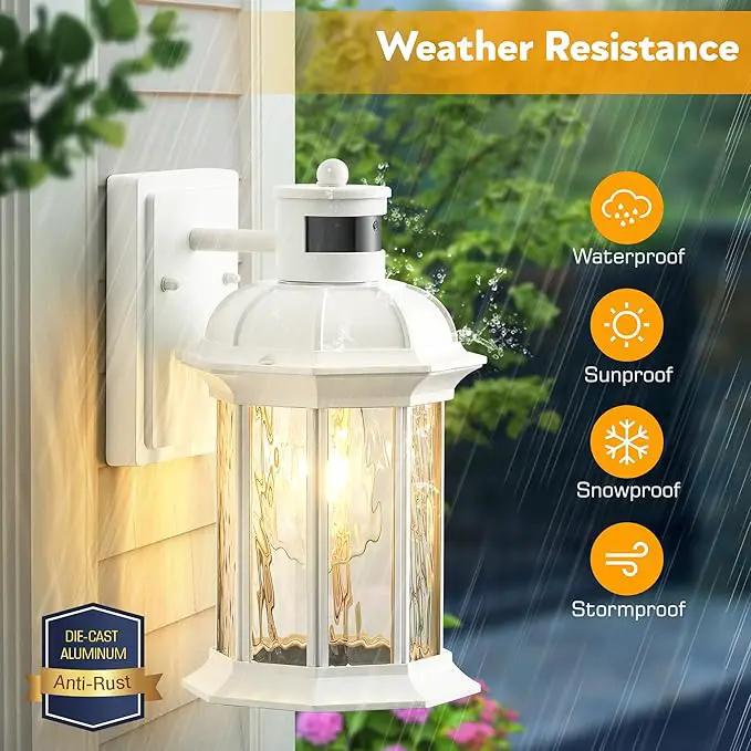 VIANIS 2-Pack Motion Sensor Outdoor Lights for House, White Garage Light Wall Mount Lantern, Modern Exterior LED Wall Lights Fixtures with Ripple Tempered Glass, Outside Wall Sconce Lamp for Porch by GreenHaven Gardens