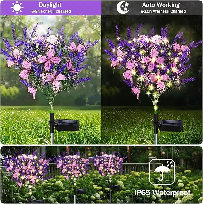 Solar Garden Lights Outdoor, 4 Pack Purple Lavender Solar Butterfly Lights Gardening Gifts for Women, Solar Artificial Flower with Butterfly Purple Garden Decor for Lawn Patio-Warm White by GreenHaven Gardens