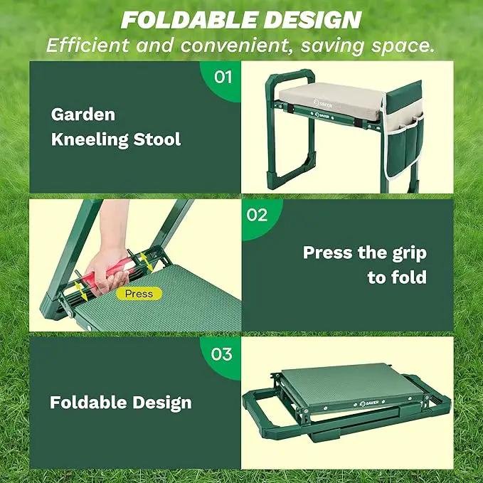 Saker Garden Kneeler and Seat Foldable Gardening Stool with Extendable Legs & Thickened Pad, Tool/Storage Bag, Heavy Duty Support for Elderly, Gardening, Outdoor Use by GreenHaven Gardens