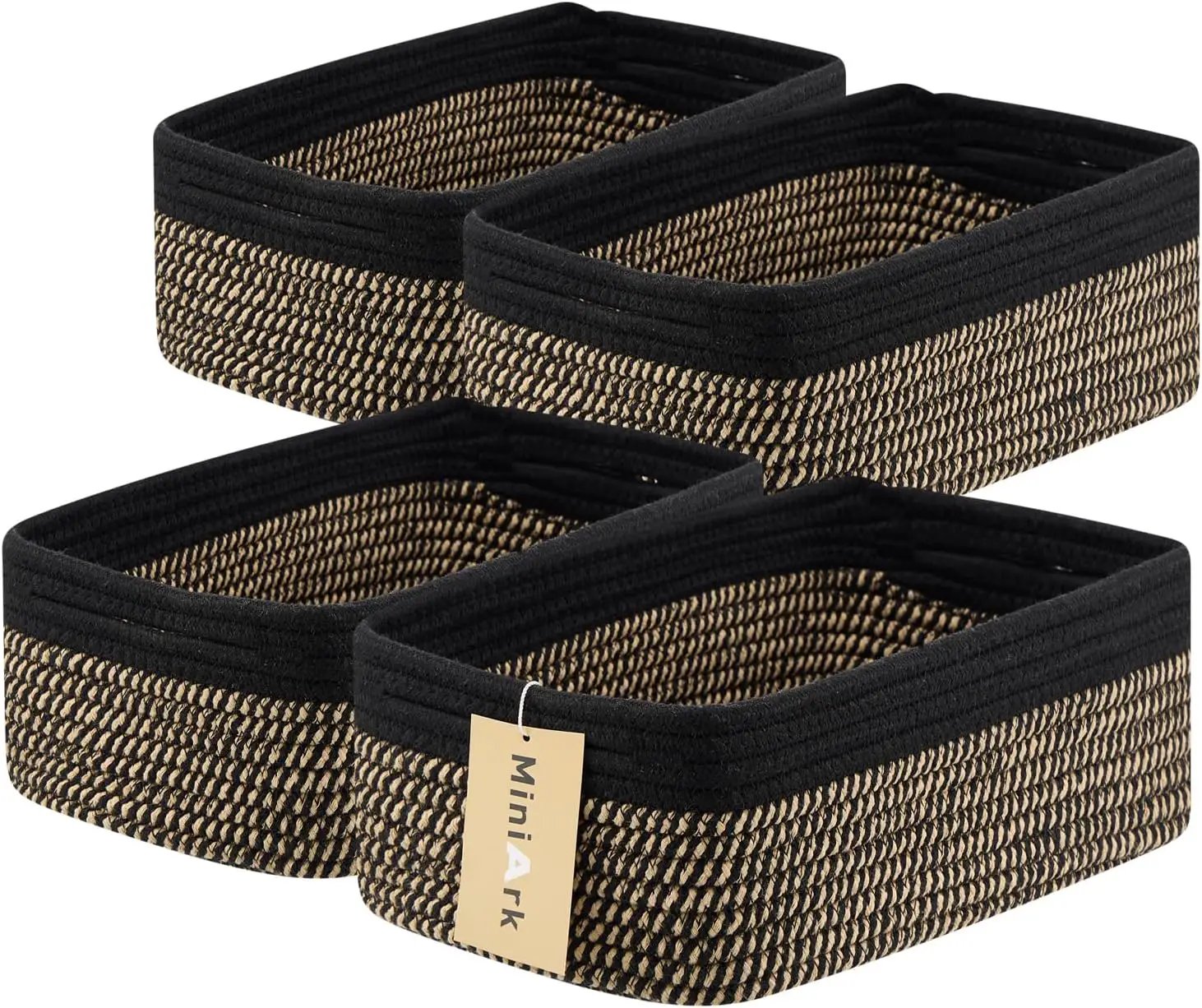 Small Storage Baskets for Organizing | Closet Organizer Bins | Shelf Toy Basket | Woven Rope Baskets | Cube Decorative Box | Shallow Basket | 13x8.5x5.1” | 4 Packs Black Brown by GreenHaven Gardens