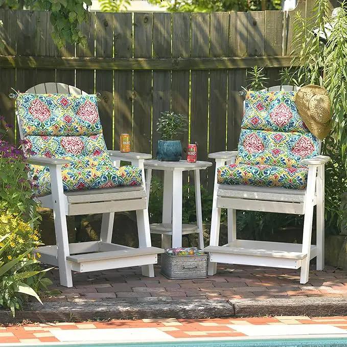 LVTXIII Outdoor Seat/Back Chair Cushion Patio Tufted High Back Cushion, Seasonal Replacement Rocking Chair Cushion with Ties, 22” W x 20D”, Set of 2, Damask Red by GreenHaven Gardens