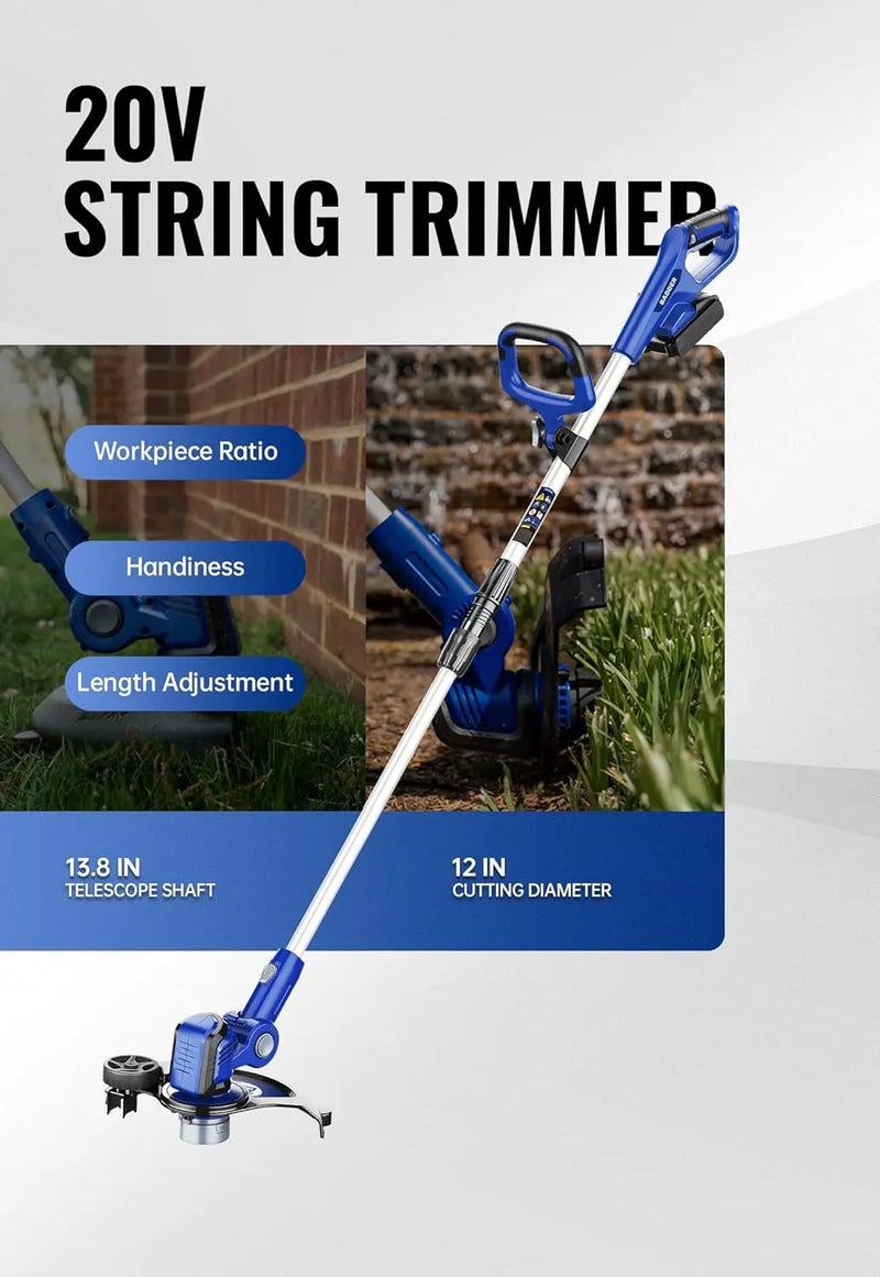 WILD BADGER POWER 20V Weed Wacker, Leaf Blower, Wheeled Edger Kit Electric with 2 * 2Ah Battery & Charger, String Trimmer, Lightweight, Adjustable Telescopic Shaft, Fast-Charging by GreenHaven Gardens