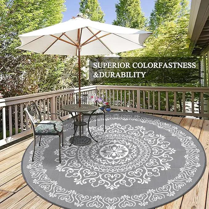 Pauwer Waterproof Outdoor Rug 8ft, Reversible Plastic Straw Patio Camping Rug, Indoor Outdoor RV Mat Carpet for Deck, Camper, Porch, Balcony, Backyard, Picnic, Floral Grey by GreenHaven Gardens