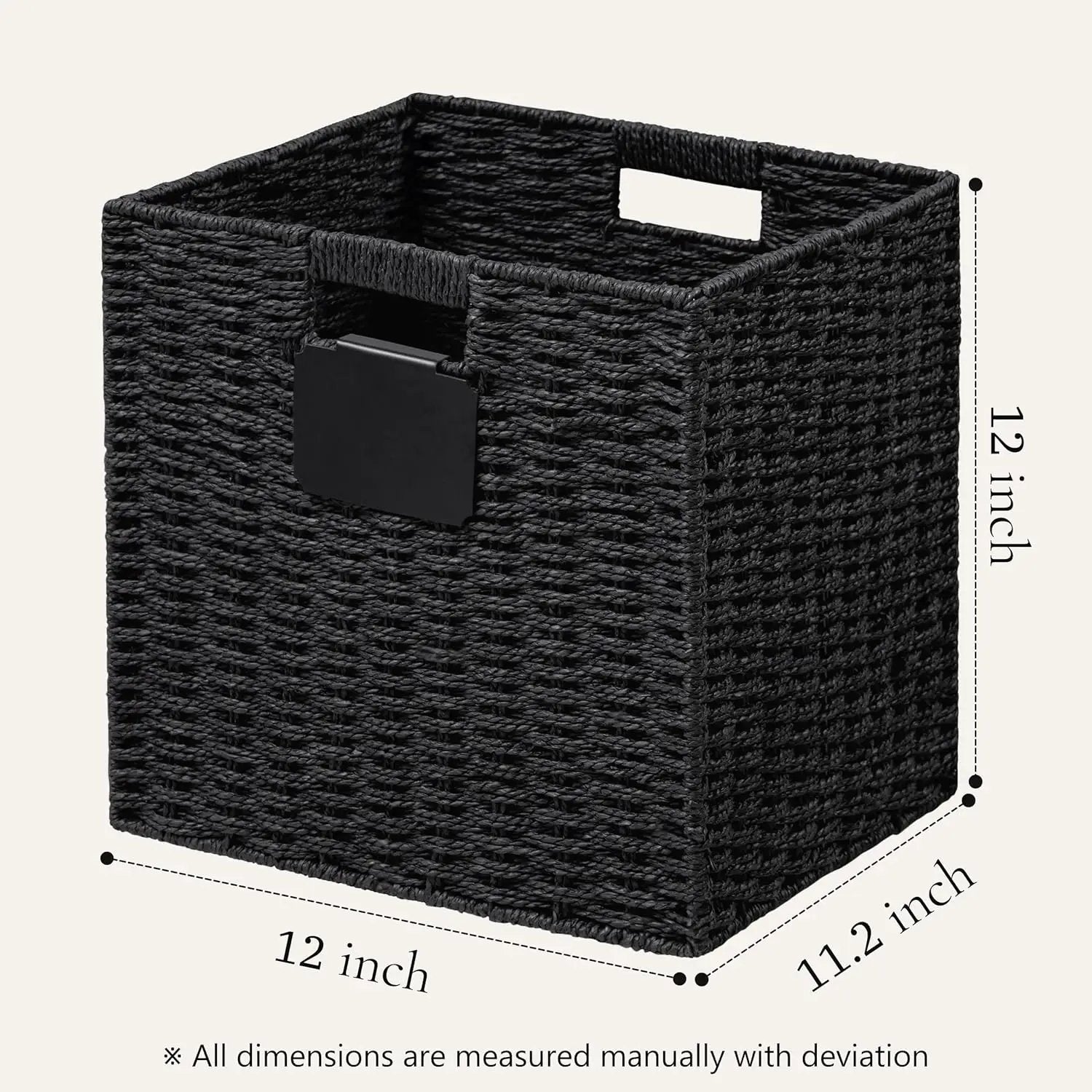 UBBCARE 4 Pack Wicker Basket, 12×12 Storage Cubes with Label, Foldable Cube Storage Bin with Handle, Square Storage Basket for Shelves, Woven Paper Rope Basket for Organizing, Black by GreenHaven Gardens