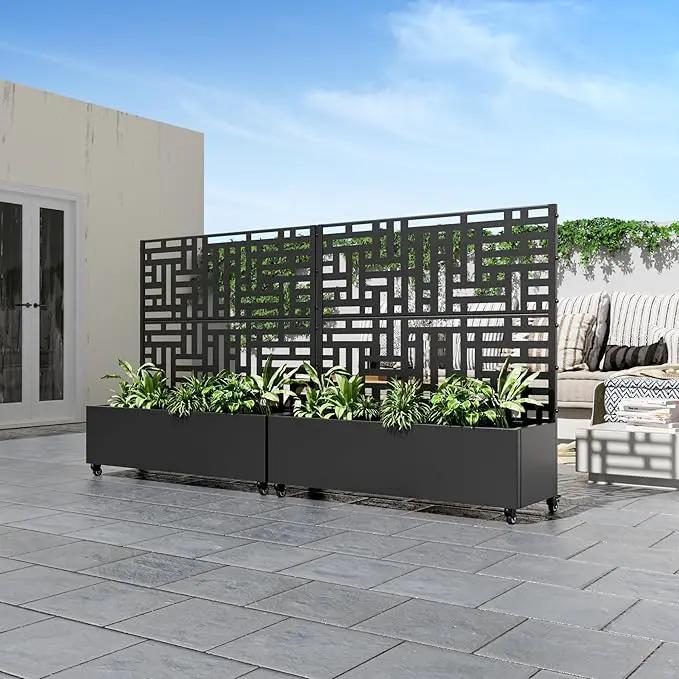 Casaphoria Metal Raised Garden Bed with Trellis and Wheels, 47"x47"x16" Planter Box for Climbing Plants, Vegetables & Vines, Features Drainage Holes and Privacy Screen (Black-Helen) by GreenHaven Gardens