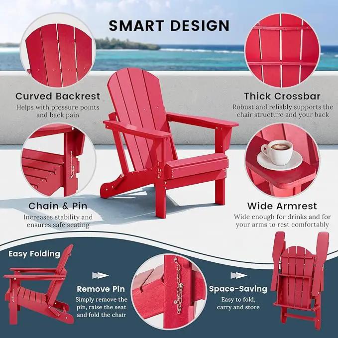Westin Outdoors Laguna WO Home Outdoor Adirondack Folding Chair Lounger Seat Traditional Retro Home Furniture for Beach, Balcony, Backyard, Lawn, Patio, Pool, Deck, Garden (Red) by GreenHaven Gardens