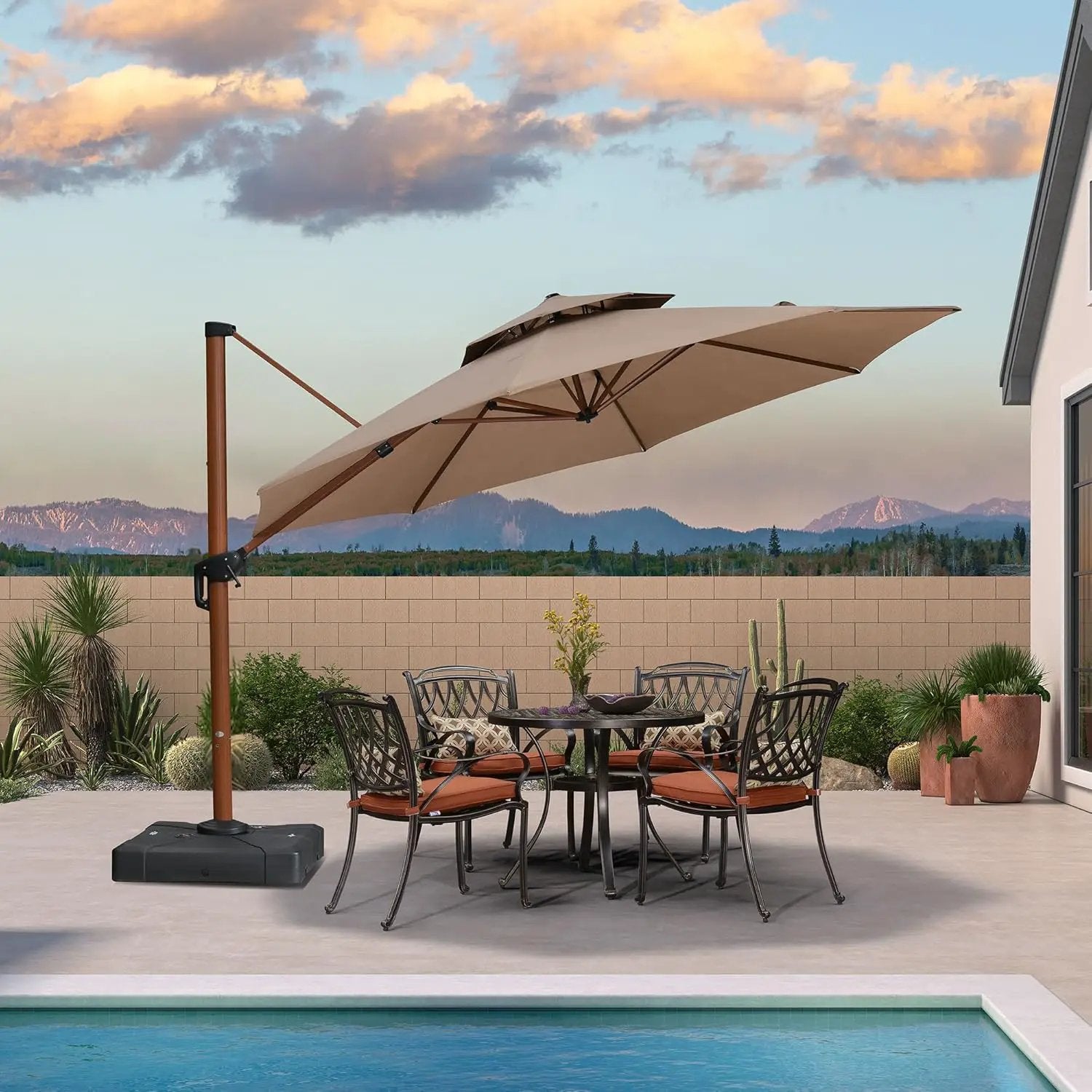 PURPLE LEAF 13ft Patio Umbrella Cantilever Umbrellas Outdoor Round Wood Umbrella Offset Umbrellas Heavy Duty Sun for Garden Deck Pool, Deep Beige by GreenHaven Gardens