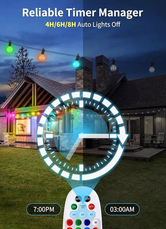 Brightown RGBW Outdoor String Lights, 58FT LED Patio Lights with Remote and Timer, Commercial Grade Waterproof Hanging Lights with 27 Shatterproof Bulbs(2 Spare) for Backyard Porch Garden Party Decor by GreenHaven Gardens