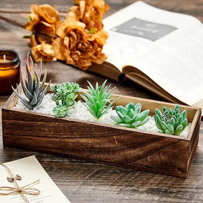 Dandat 1 Set Wood Boxes for Centerpieces Rectangle Wooden Planter Box Rustic Wood Planter with Removable Plastic Liner Floral Foam Blocks for Centerpieces Home Wedding Garden Decor (12x4 Inch) by GreenHaven Gardens