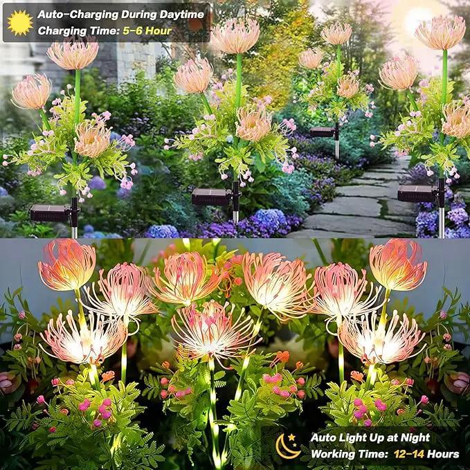 Solar Garden Lights Outdoor, 6 Pack Solar Flowers Lights,18 Head Waterproof Flower with Glowing Stems, Solar Lights Outdoor for Yard, Pathway, Garden Decor & Gardening Gift by GreenHaven Gardens