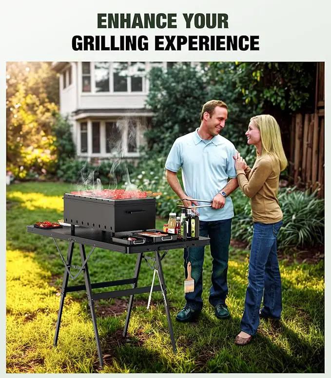 Foldable Grill Table with Mesh Desktop, 200lbs 4Ft Portable Folding Table, Height Adjustable Metal Table for Ourdoor, Camping, Picnic, BBQ and Beach, RV, 47.24" L x 23.62" W by GreenHaven Gardens