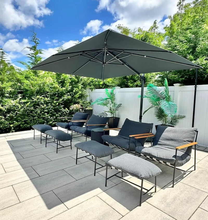 PURPLE LEAF 9' X 11.5' Patio Umbrella Outdoor Cantilever Rectangle Umbrella Aluminum Offset Umbrella with 360-degree Rotation for Garden Deck Pool Patio, Grey by GreenHaven Gardens