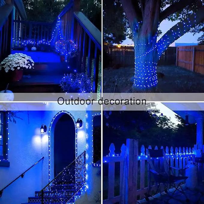 JMEXSUSS 2 Pack Blue Solar String Lights Outdoor Waterproof, Each 33ft 100 LED Solar Fairy Lights, 8 Modes Copper Wire Mini Christmas Light for Outside Patio Garden Tree Christmas Decorations by GreenHaven Gardens