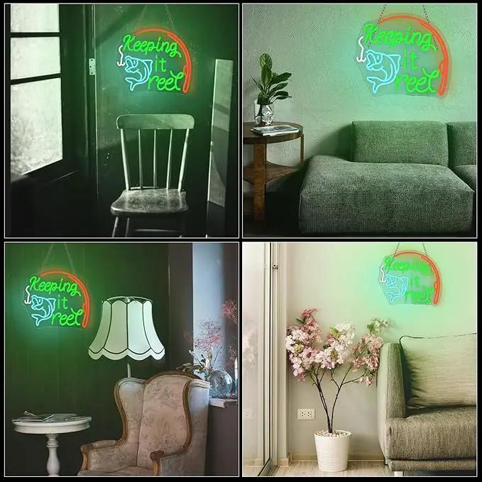 Keeping It Reel Neon Sign Fishing Themed LED Wall Decor for Man Caves, Tackle Shops & Lake Houses, USB-Powered Adjustable Brightness, Angler-Themed Decoration by GreenHaven Gardens