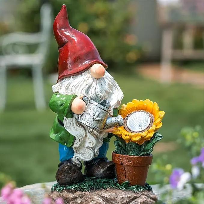 TERESA'S COLLECTIONS Sunflower Garden Gnomes Decorations for Yard with Solar Lights, Cute Resin Garden Sculptures & Statues for Outdoor Patio Lawn Ornaments,Ideal Gifts for Mom Women and Man, 11.4" by GreenHaven Gardens