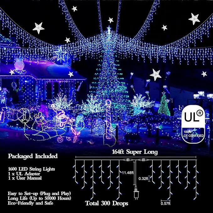 1600 LED 164FT Outdoor Christmas Lights Plug in 8 Modes with Timer Dimmable Christmas Decorations Waterproof Indoor Curtain String Lights for Roof Porch Garden Holiday Wedding Party Decor Blue by GreenHaven Gardens