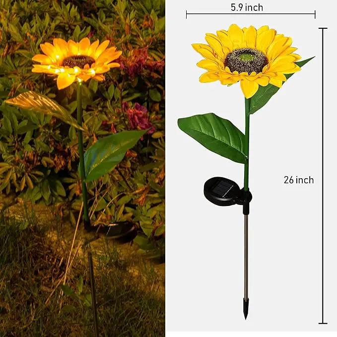 Dazzle Bright Sunflower Shape Solar LED Lights, 2 Pack Garden Waterproof Decorative with Stake for Outdoor Yard Pathway Outside Patio Lawn by GreenHaven Gardens