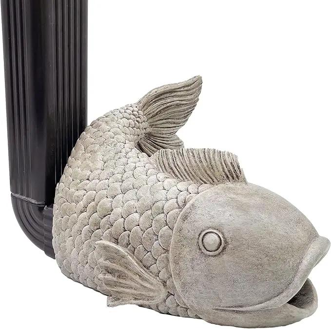 Real Fish Sculpture Gutter Diverter Rain,Eco-Friendly Resin Gutter Extender Diverter,Deco Gutter Extension Downspout, Splash Block, Perfect Rain Gutter Downspout Extension for 3"x4" Downspouts
