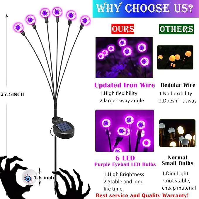 4 Pack Solar Purple LED Eyeball Halloween Outdoor Lights - Waterproof, Swaying Fairy Lights for Pathway, Yard & Garden Decorations by GreenHaven Gardens