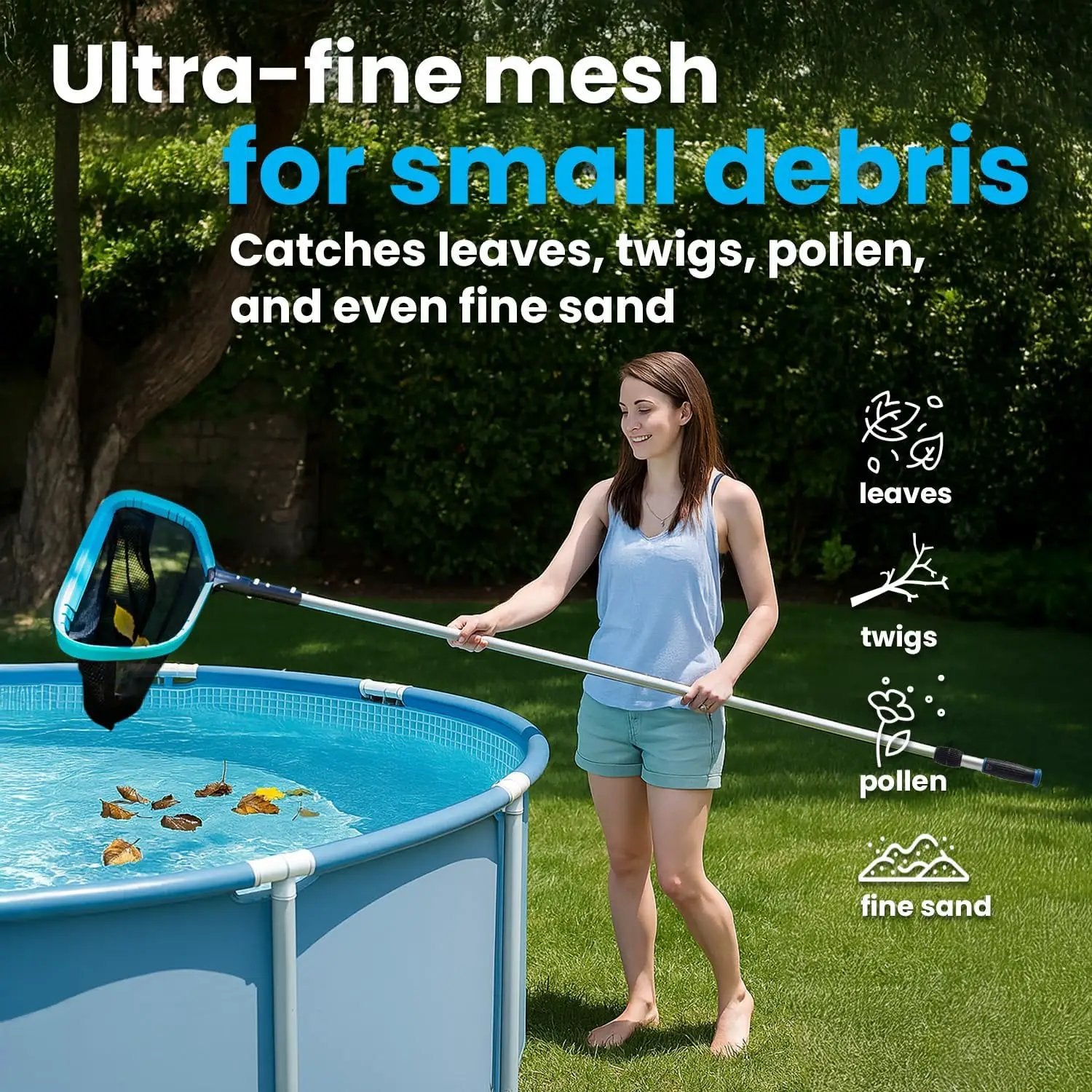 XtremepowerUS 17" Wide Pool Net, Professional Swimming Pool Leaf Skimmer Nets for Cleaning Double-Layer Deep Net Easy Scoop Edge,Debris Pickup by GreenHaven Gardens