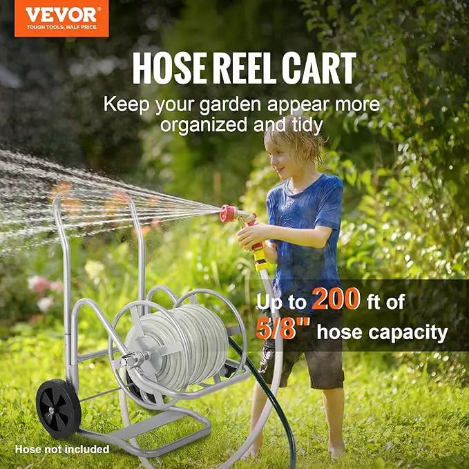 VEVOR Hose Reel Cart, Hold Up to 200 ft of 5/8 in Hose (Hose Not Included), Garden Water Hose Carts Mobile Tools with Wheels, Heavy Duty Powder-Coated Steel Outdoor Planting for Garden, Yard, Lawn by GreenHaven Gardens