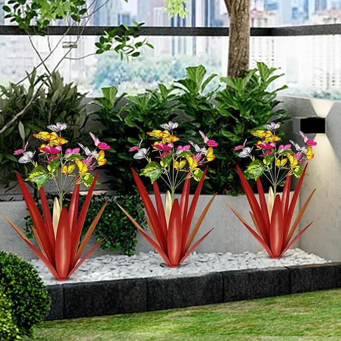 Garden Outdoor Butterfly Enlarge Thickened Wind Resistant Metal Agave Garden Art Metal Plant Country Sculpture Statue Decorations Ornaments Artificial Waterproof Butterflies(red 3pcs) by GreenHaven Gardens