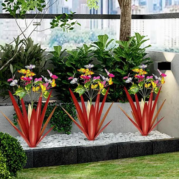 Garden Outdoor Butterfly Enlarge Thickened Wind Resistant Metal Agave Garden Art Metal Plant Country Sculpture Statue Decorations Ornaments Artificial Waterproof Butterflies(red 2pcs) by GreenHaven Gardens