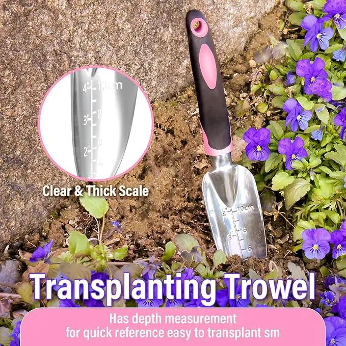 Garden Tool Set SOYUS Heavy Duty 3 Piece Gardening Hand Tools Aluminum Garden Shovel for Planting Hand Trowel Cultivator Rake with Ergonomic Non-Slip Rubber Grip Pink Gardening Gifts for Women by GreenHaven Gardens