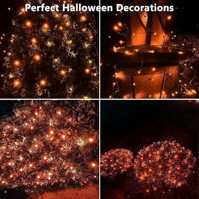 HISHINY Halloween Lights Outdoor,100LED 5ftx5ft Orange Net Lights with Connectable, Waterproof,UL Certified and Durable Green Wire Design for Bushes,Shrubs,Halloween Decorations Outdoor by GreenHaven Gardens