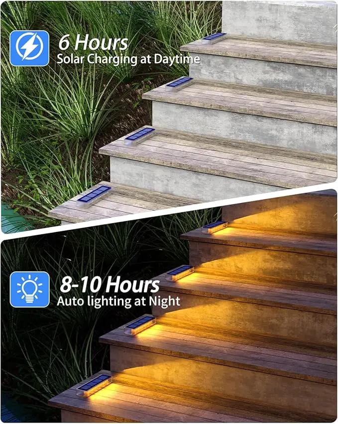 Solar Step Lights for Outside,6 Pack Solar Stair Lights Outdoor Waterproof,Warm White Deck Light Solar Powered Waterproof for Steps,Stairs,Walkway,Sidewalk,Patio,Pathway by GreenHaven Gardens