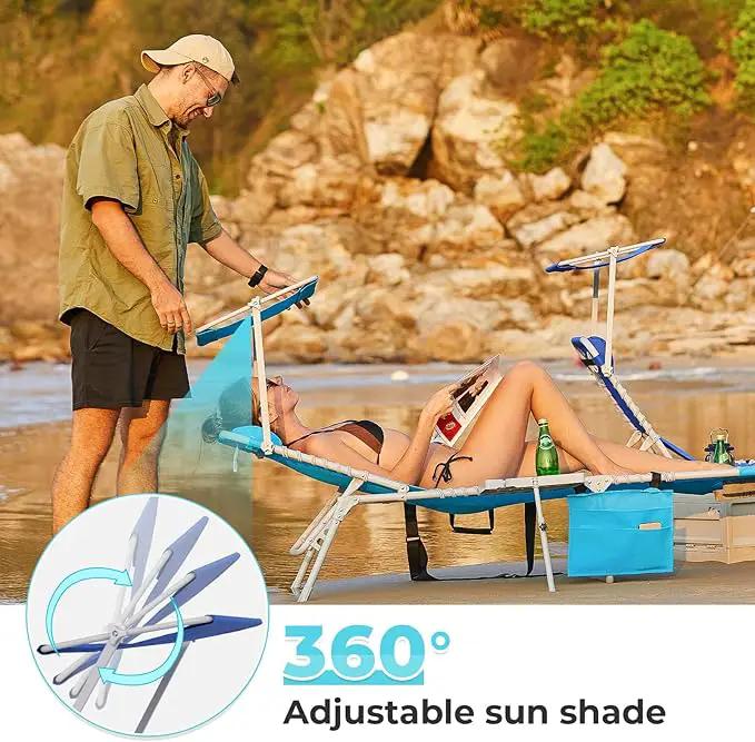 #WEJOY 4 in 1 Tanning Chair with Face Hole & Canopy & Side Table, 5 Positions Adjustable Folding Quick Dry Facedown Chaise Lounge with Pillow for Beach Poolside Outdoor Camping Patio (Darkblue) by GreenHaven Gardens