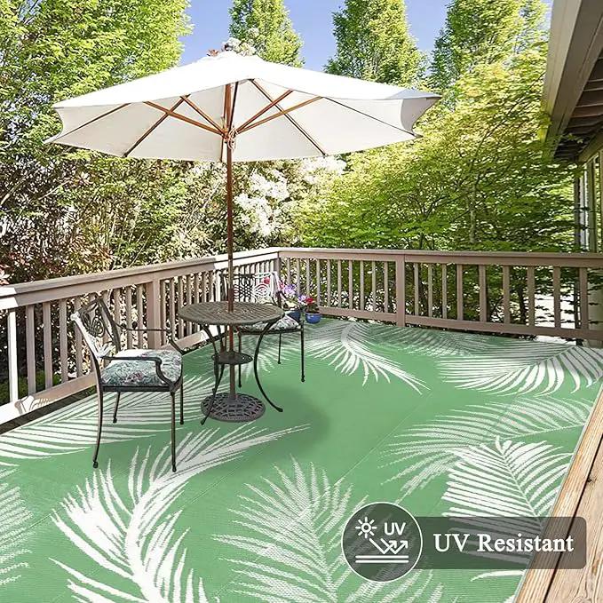 Pauwer Waterproof Outdoor Rug 9x12, Reversible Plastic Straw Patio Camping Rug, Indoor Outdoor RV Mat Carpet for Deck, Camper, Porch, Balcony, Backyard, Picnic, Leaf Green by GreenHaven Gardens
