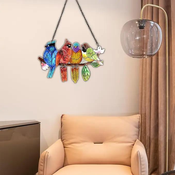 Stained Glass Window Hanging - Hummingbird on Branch Suncatcher Hand-Painted Double Side Stain Glass Cardinal Gifts Sun Catcher for Windows Doors Room Outdoor Home Decoration by GreenHaven Gardens