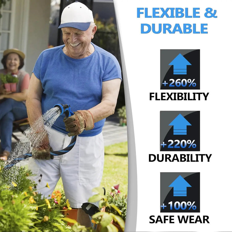 Garden Hose 75 ft -Heavy Duty Water Hoses - Flexible&Lightweight Car Washing Pipe with Stainless Steel Strain Reliefs,Kink-free Rubber Hoses with Spray by GreenHaven Gardens