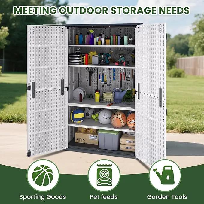 Greesum Outdoor Storage Cabinet Without Shelves, 45 cu.ft Outdoor Waterproof Storage Shed for Garden Tools, Pool Storage, Garbage Cans, White by GreenHaven Gardens