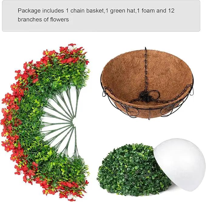 Artificial Fake Hanging Red Plants Flowers Basket for Outdoor Fall Winter Christmas, Faux Silk Daisy Mums Look Real UV Resistant for Outside Porch Home Patio Garden Yard Decoration by GreenHaven Gardens