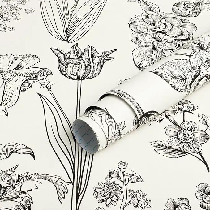 Dimoon 236"x17.3" Floral Peel and Stick Wallpaper Beige Contact Paper Waterproof Wallpaper Delicate Vintage Flower Thicken Plant Self Adhesive Removable Wall Covering Shelf Liner Decal Vinyl Roll by GreenHaven Gardens