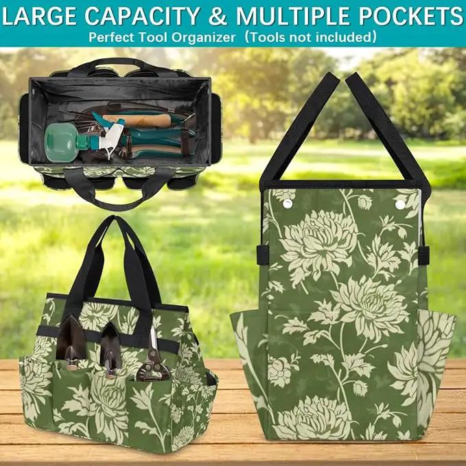 Spring Leaves Gardening Tool Bag,Heavy Duty Garden Tote Bag,Portable Oxford Gardening Storage Basket Organizer Handbag with Pockets Handle,Hand Tools Gifts for Outdoor Garden Lawn Yard by GreenHaven Gardens
