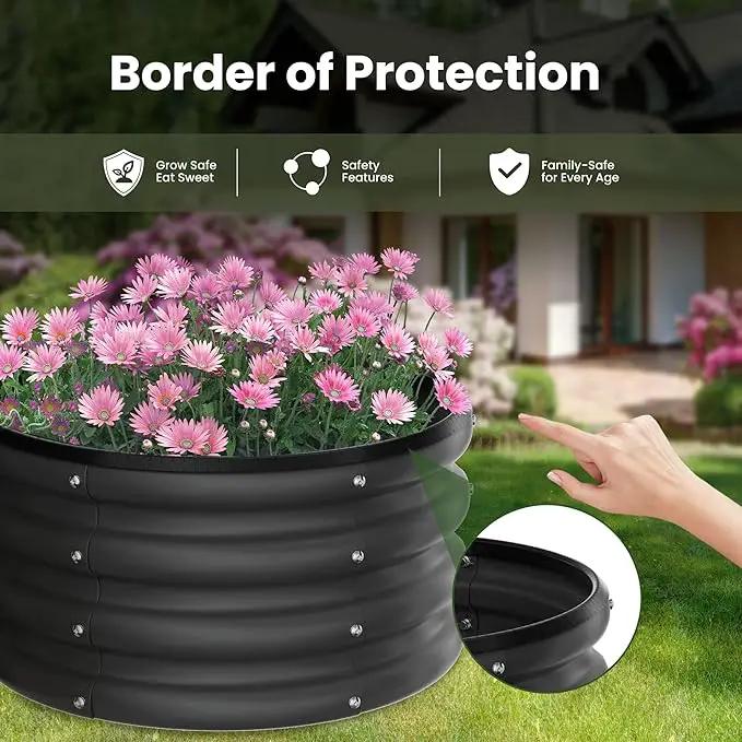 ZXZYHFTY Round Galvanized Raised Garden Bed kit,Black Outdoor Garden Raised Planter Box, Round Large Metal Raised Garden Beds for Vegetable 2 * 2 * 1ft 1 Pack by GreenHaven Gardens