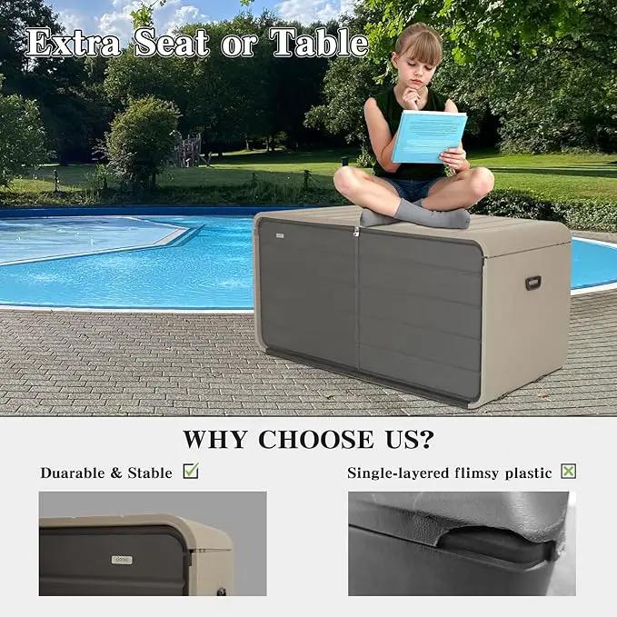 Domi 200 Gallon Resin Deck Box, Waterproof & UV-Resistant Outdoor Large Storage Box Lockable Storage Bin for Patio Cushions Pool Supplies Garden Tools and Delivery Storage by GreenHaven Gardens