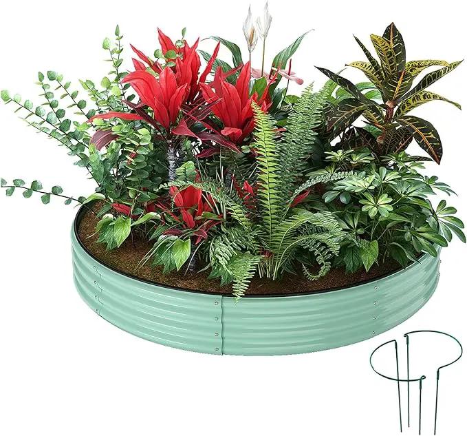 Galvanized Metal Planter Round Raised Garden Bed Kit for Gardening Outdoor，3x3x1ft Grow Garden Box Raised Flower Bed，Round Galvanized Planter Outdoor Large Metal Fire Pit Ring Green by GreenHaven Gardens