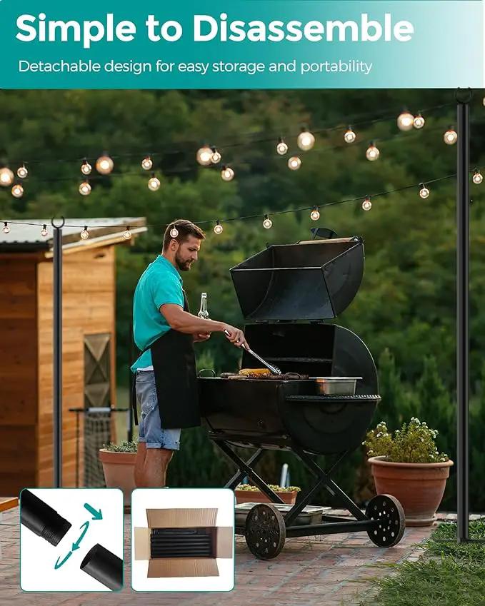 LAND·VOI 2 Pack String Light Poles, 9FT Heavy Duty Metal Light Poles for Outside String Lights, Outdoor Light Poles with 5 Prong Fork, Lighting Stand for Patio, Backyard, Garden, Deck, Black FLP12B by GreenHaven Gardens