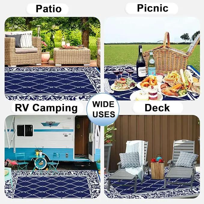 OutdoorLines Indoor Outdoor Rug for Patio 6x9 ft - Reversible Outside Carpet, Stain & UV Resistant Portable RV Mat, Plastic Straw Rug for Camping, Pool Deck, Porch Rhombus Navy & White by GreenHaven Gardens