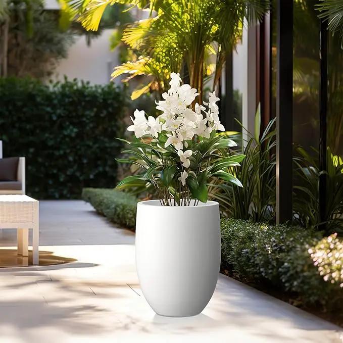 Kante 21.7" H White Concrete Tall Planter, Large Outdoor Indoor Decorative Pot with Drainage Hole and Rubber Plug, Modern Round Style for Home and Garden by GreenHaven Gardens