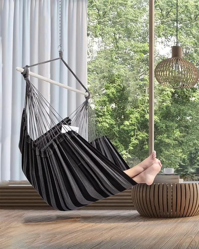 ADVOKAIR Hammock Chair Hanging Chair Rope Swing XXL - Max 500lbs, 70in Large Hammock Swing Chair -Portable Steel Spreader Bar with Anti-Slip Rings-Roomy & Strong by GreenHaven Gardens