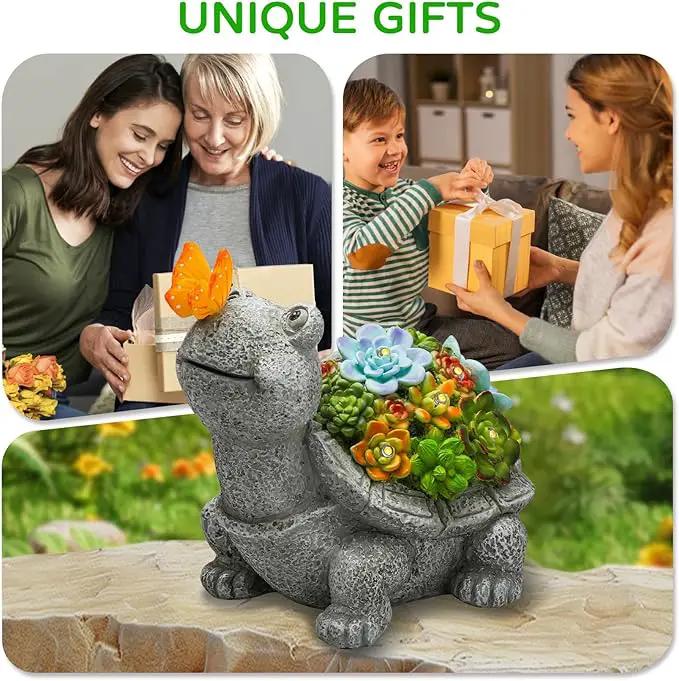 Solar Garden Outdoor Statues Turtle with Succulent Butterfly 8 LED Lights, Lawn Decor Tortoise Figurine for Patio Balcony Yard, Yard Unique Christmas Birthdays Gift for Mom Grandma by GreenHaven Gardens