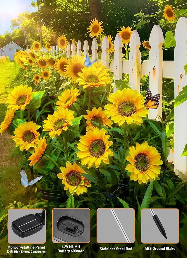 Brightown Outdoor Solar Garden Lights - 4 Pack LED Solar Flower Lights with Larger & More Realistic Sunflowers, Bigger Solar Panel, Waterproof Solar Lights for Outside Yard Patio Garden Decorations by GreenHaven Gardens
