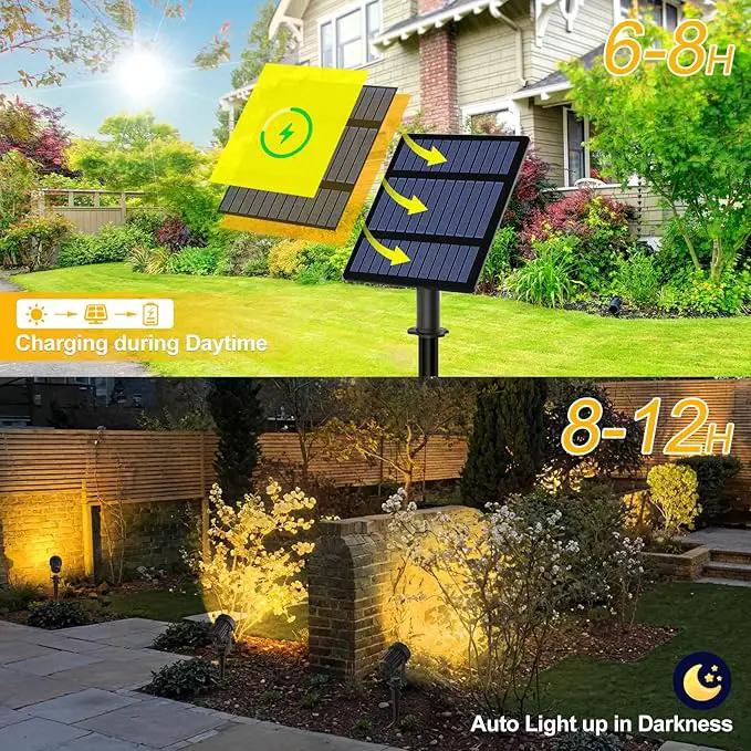 T-SUNUS 6-in-1 Solar Spot Lights for Outdoor Warm White 3000K Landscape Spotlight IP65 Waterproof Separated Panel Uplights with 9.8ft Cable Auto On/Off for Tree Yard Lawn House Driveway Pathway Pool by GreenHaven Gardens